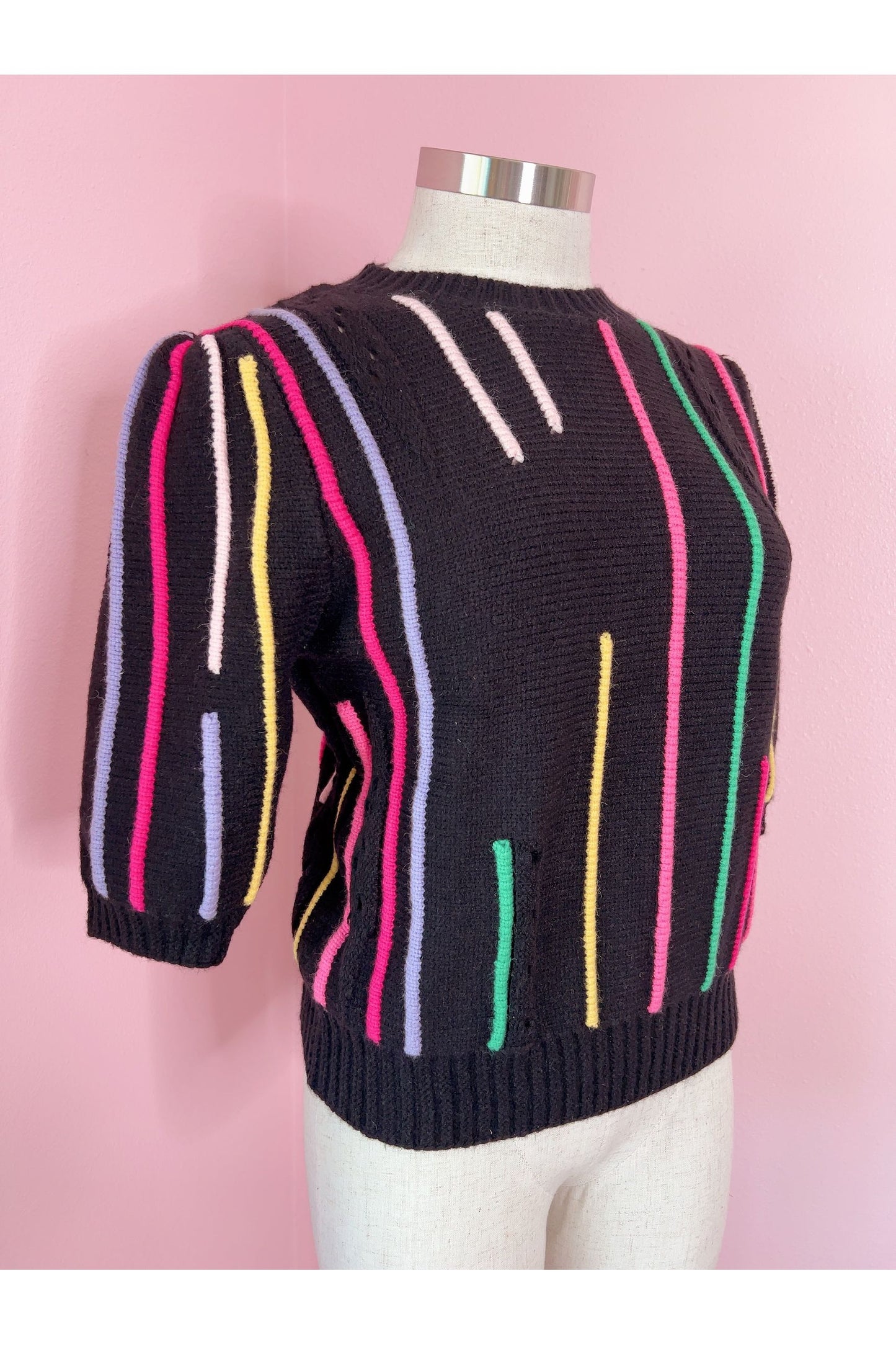 Catch A Vibe Black Multicolor Linear Print Knit Pullover