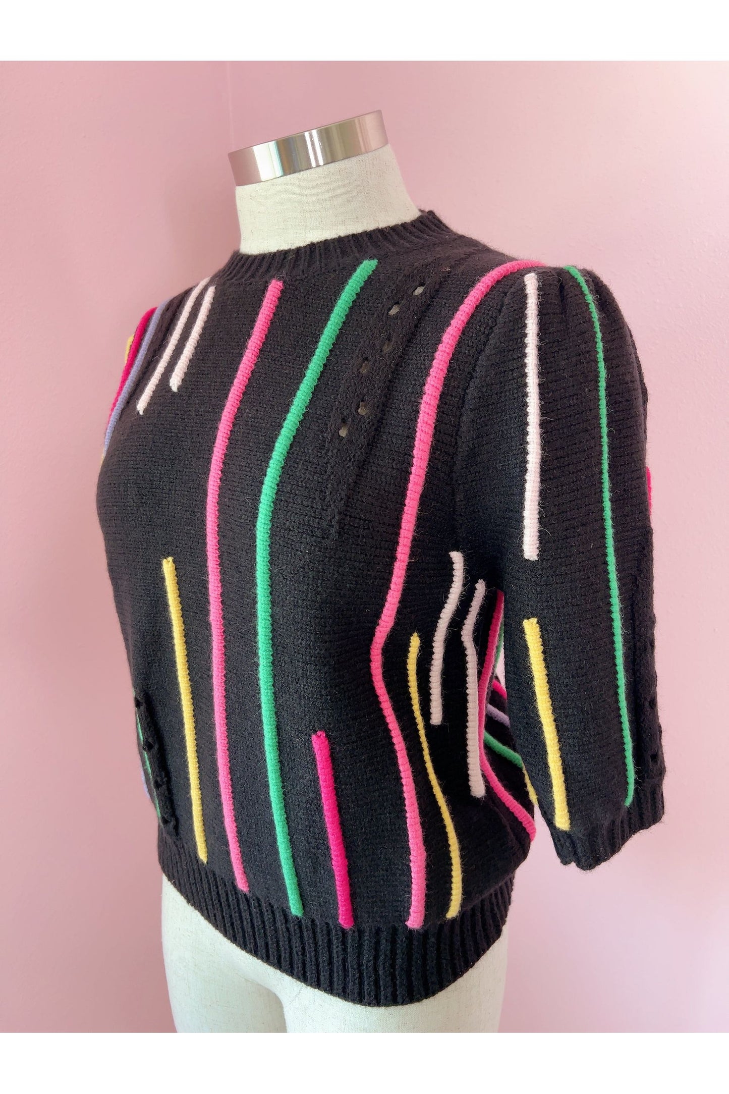 Catch A Vibe Black Multicolor Linear Print Knit Pullover