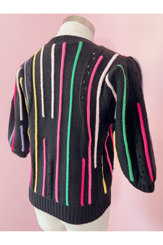 Catch A Vibe Black Multicolor Linear Print Knit Pullover