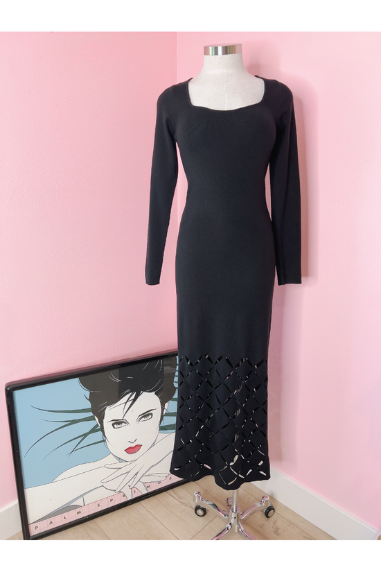 A Cut Above Diamond Cut Out Black Sweater Maxi Dress