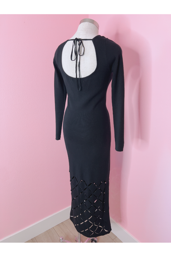 A Cut Above Diamond Cut Out Black Sweater Maxi Dress