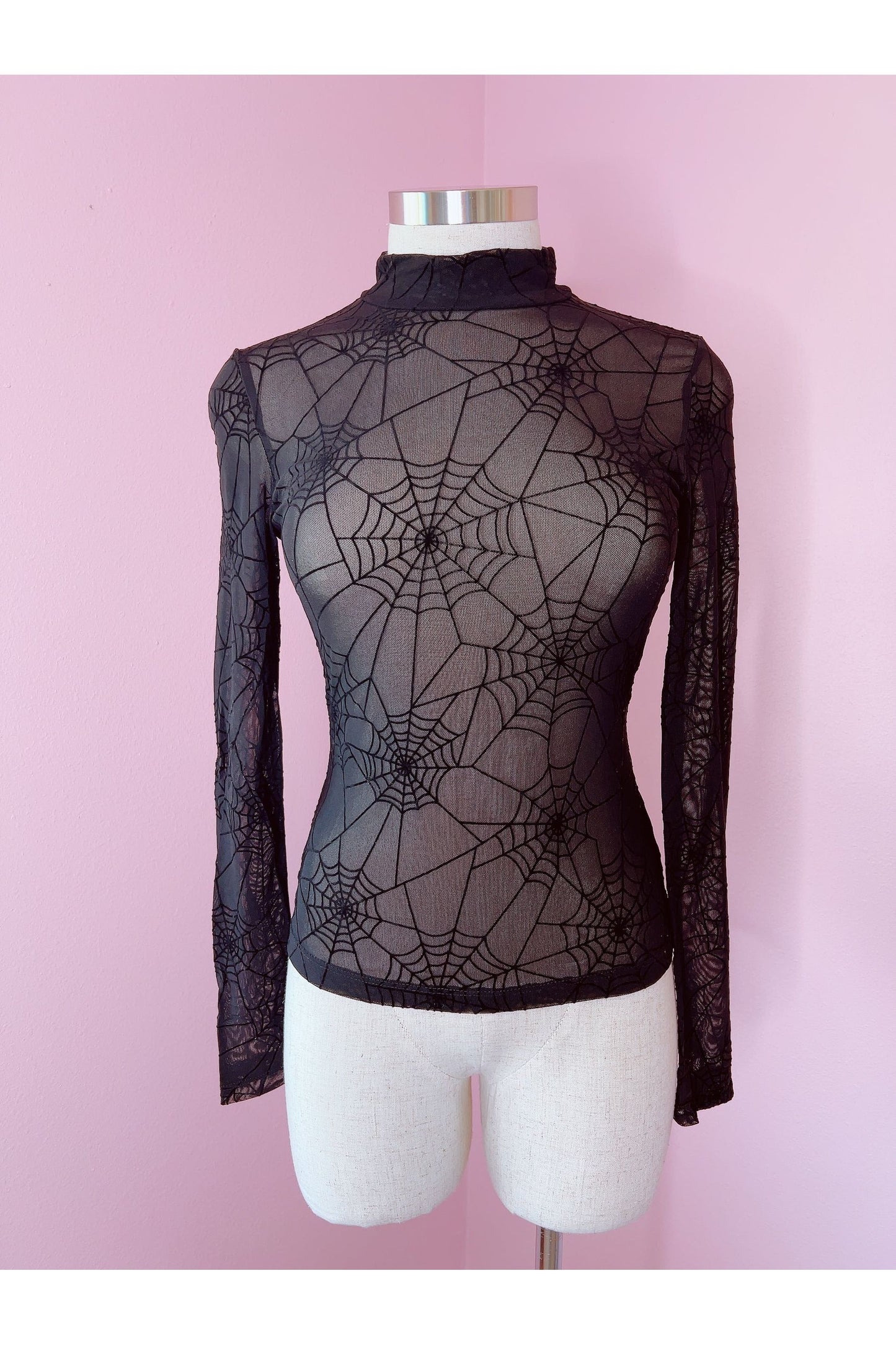 Keep It Surreal Black Spider Web Mock Neck Top