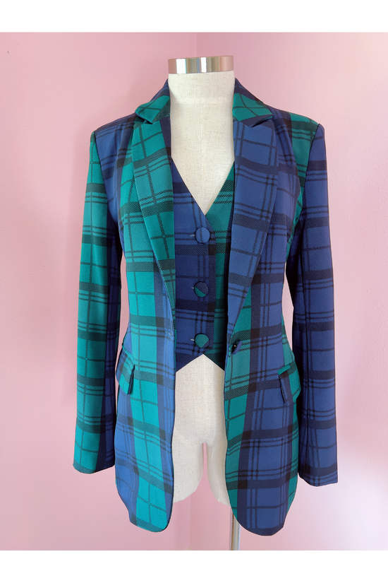 Hudson Plaid Suave Fitted Notch Lapel Blazer