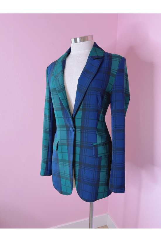 Hudson Plaid Suave Fitted Notch Lapel Blazer