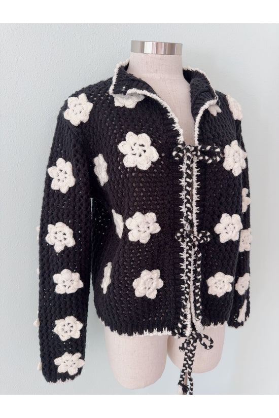 Handmade Crochet Knit Cardigan with Flowers