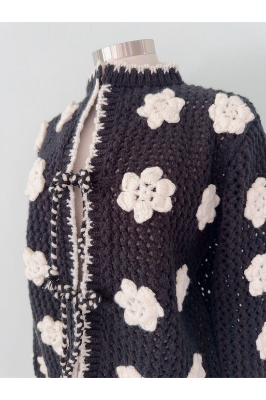 Handmade Crochet Knit Cardigan with Flowers