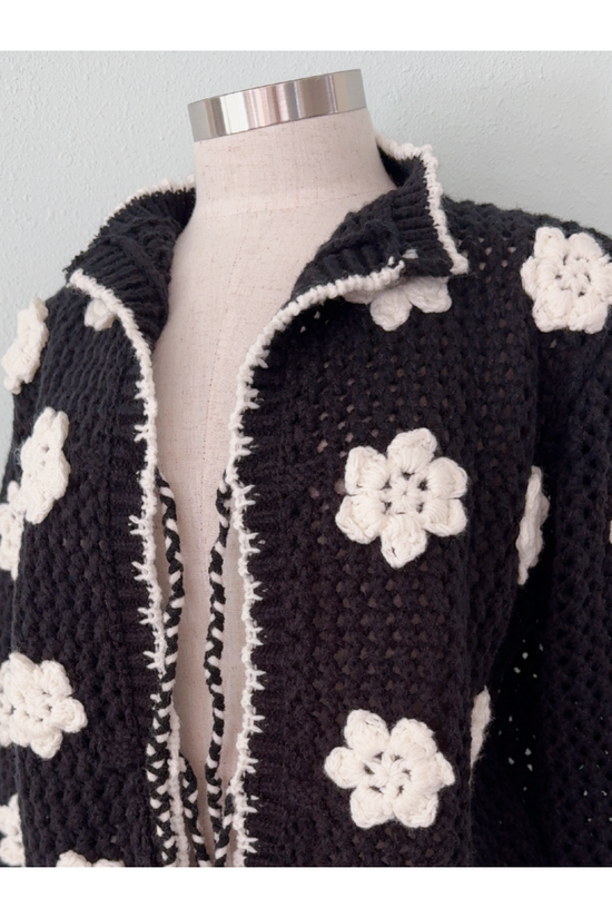 Handmade Crochet Knit Cardigan with Flowers