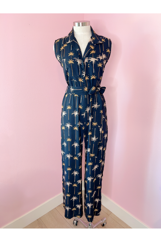 *SALE* Crave The Shade Black and Gold Palm Tree Print Jumpsuit