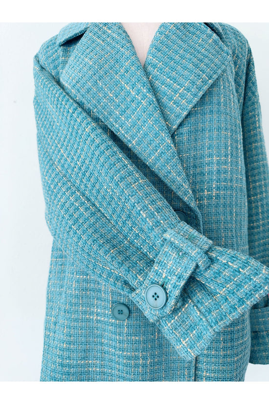 Turquoise Tweed Double Breasted Oversized Coat