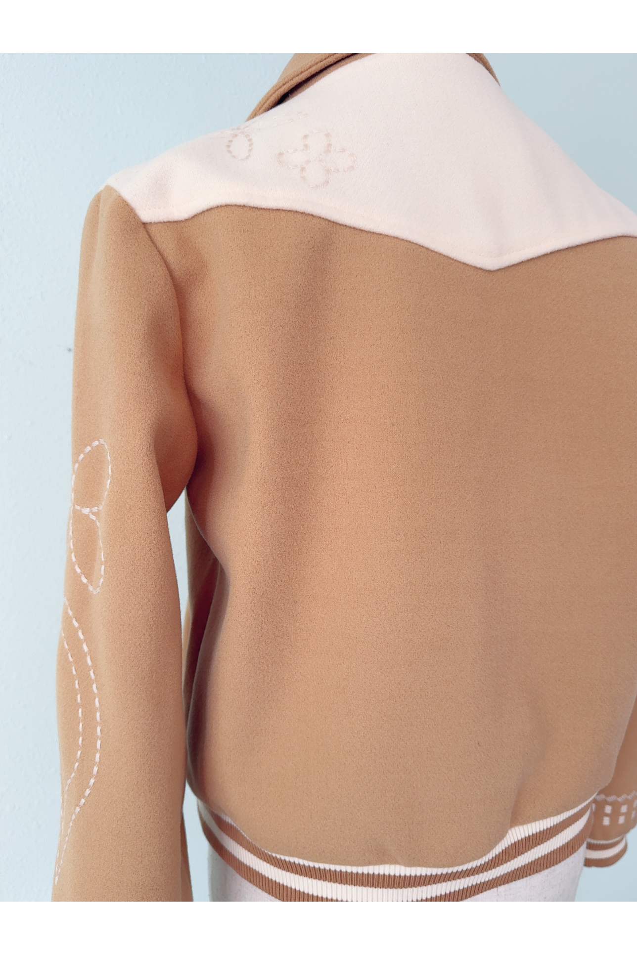 Floral Embroidered Camel Varsity Jacket