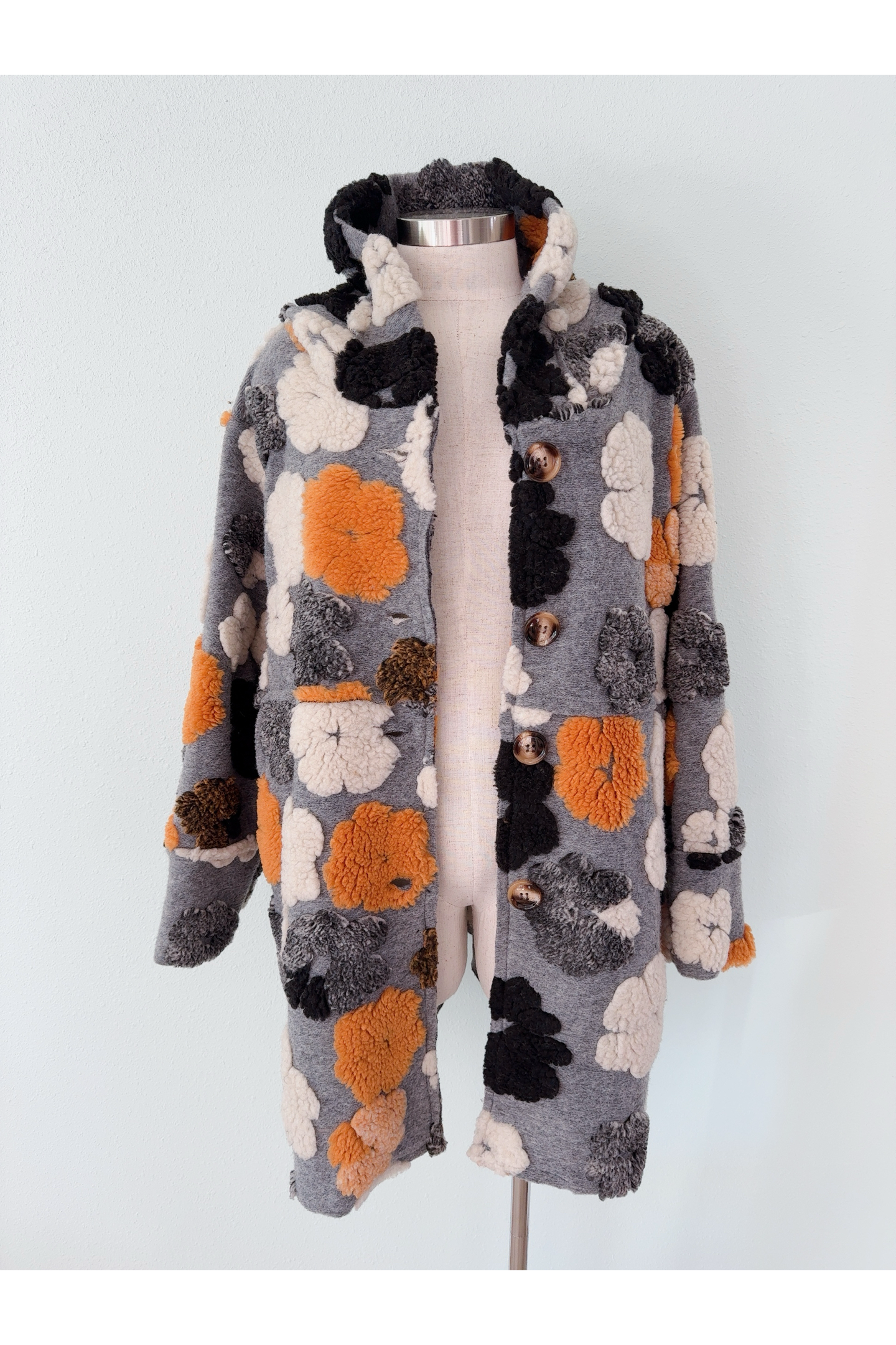 Sherpa Earth Tone Floral Hoodie Coat