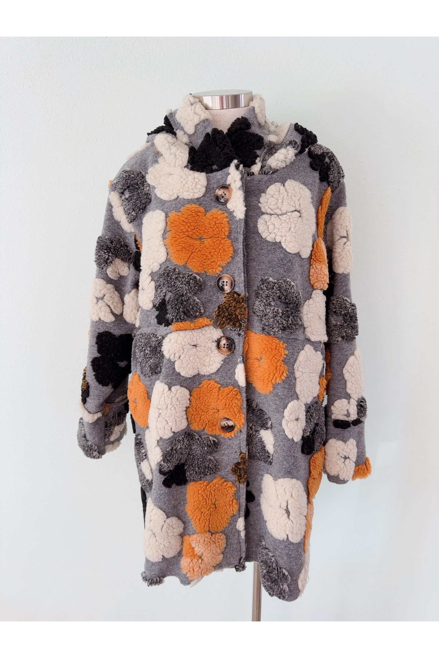 Sherpa Earth Tone Floral Hoodie Coat