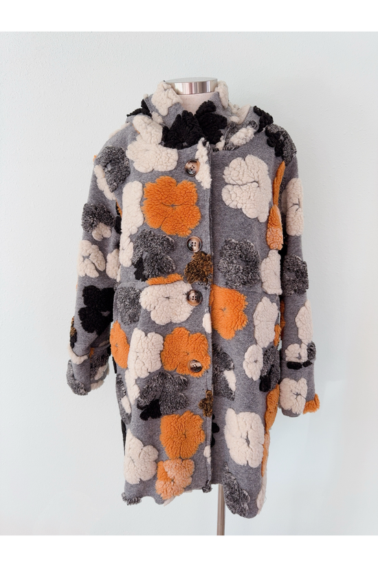 Sherpa Earth Tone Floral Hoodie Coat