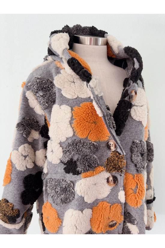 Sherpa Earth Tone Floral Hoodie Coat