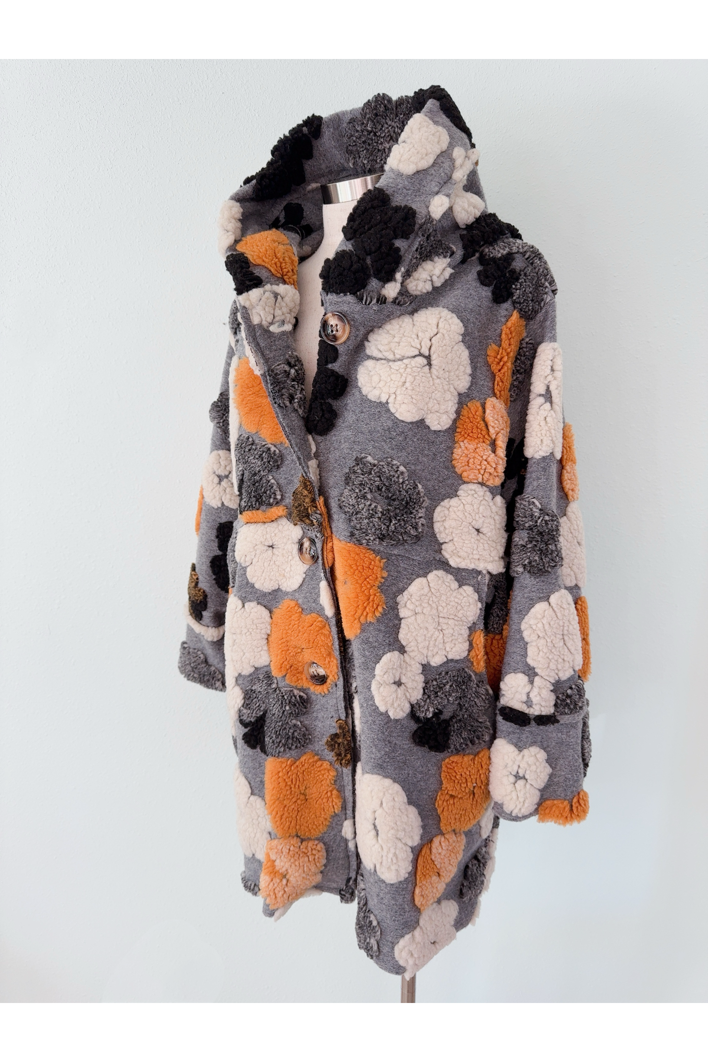 Sherpa Earth Tone Floral Hoodie Coat