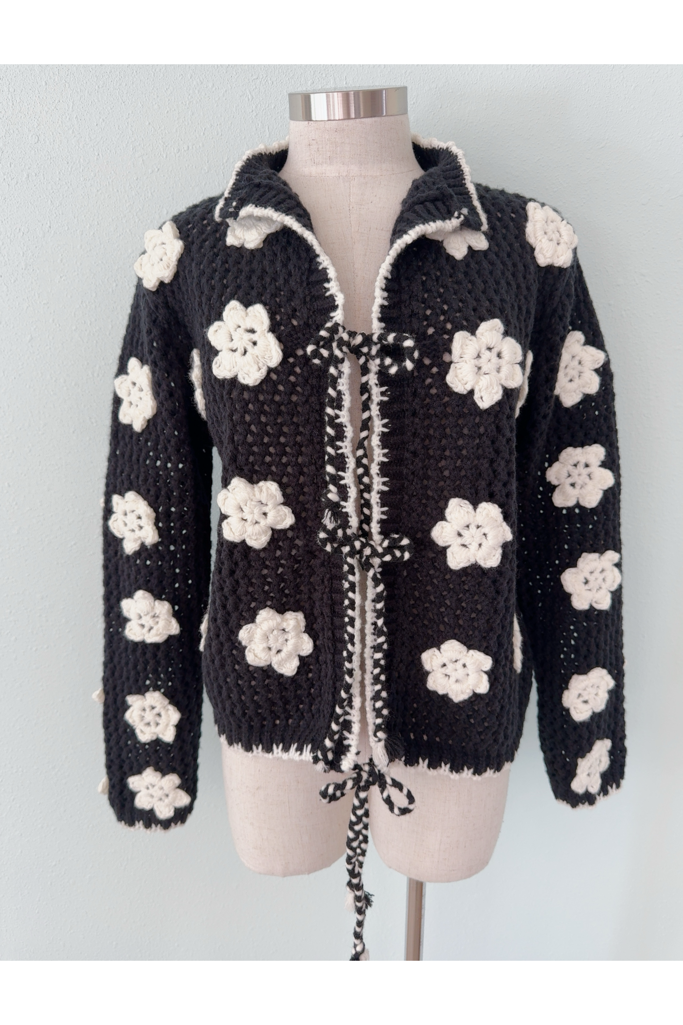 Handmade Crochet Knit Cardigan with Flowers