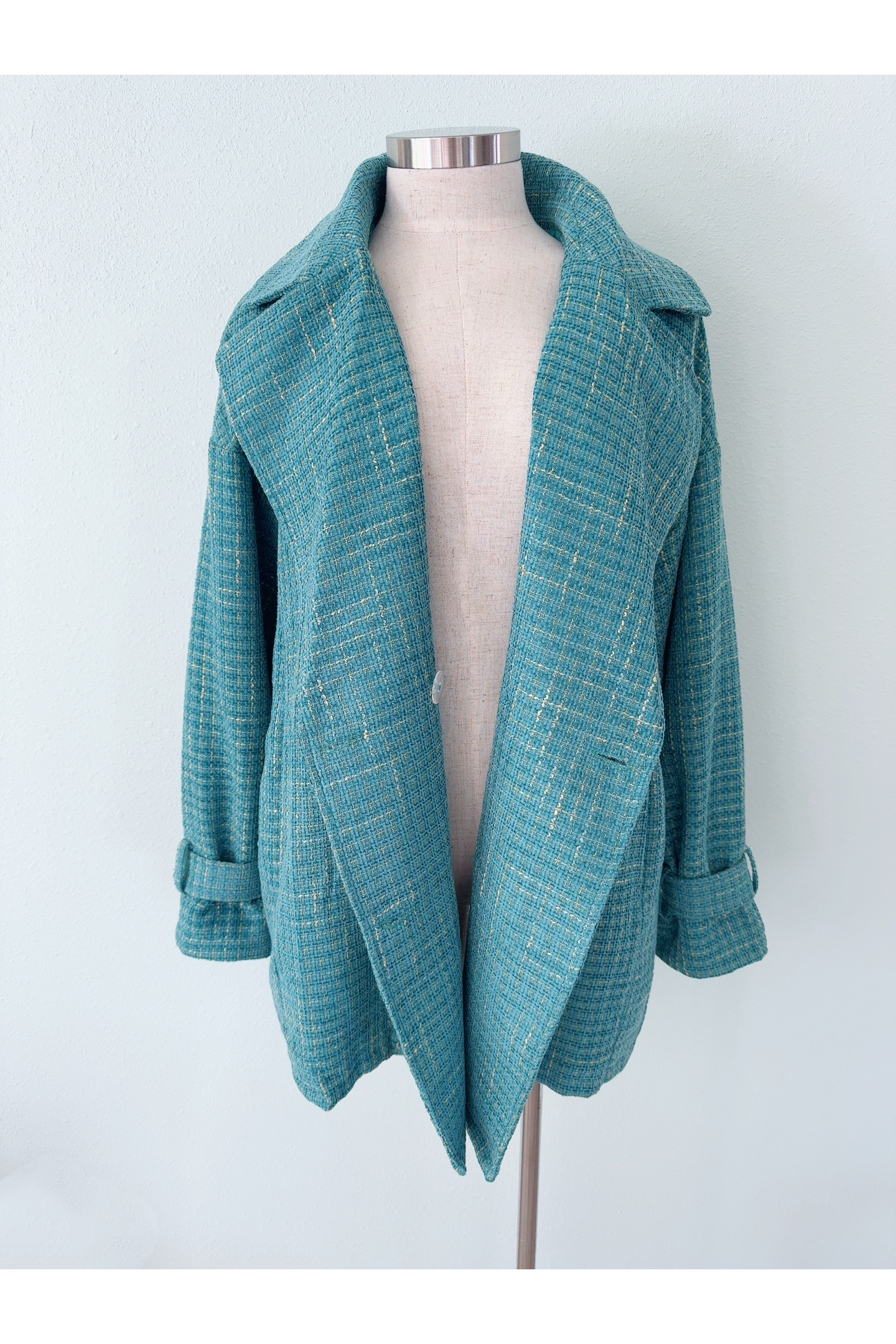 Turquoise Tweed Double Breasted Oversized Coat