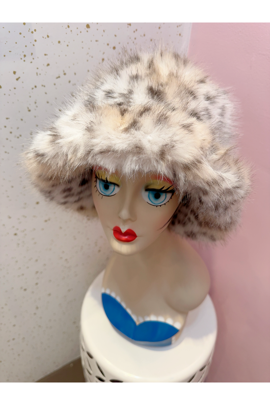 Snow Leopard Fluffy Faux Fur Bucket Hat