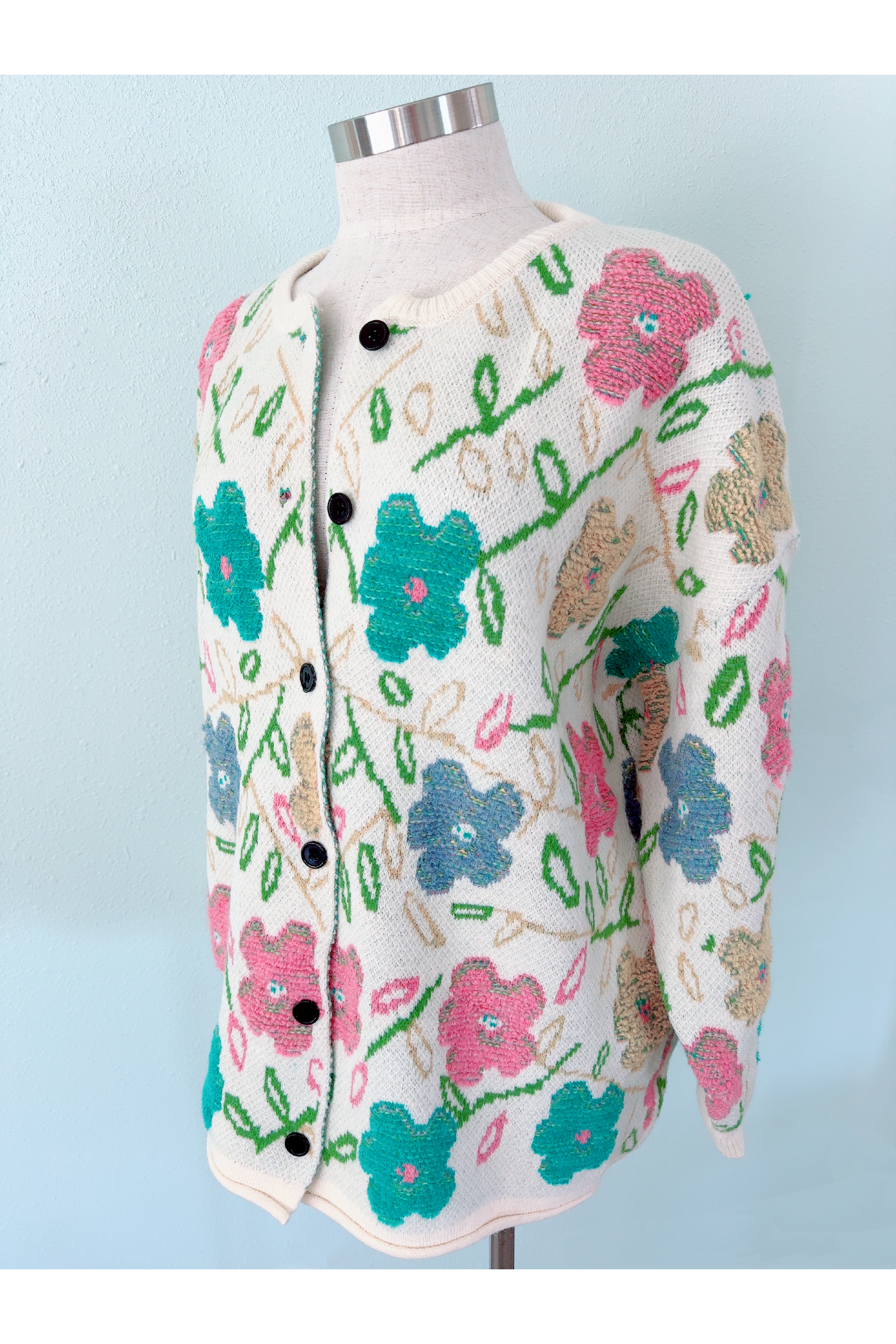 Multi Color Flower Jacquard Button Up Cardigan