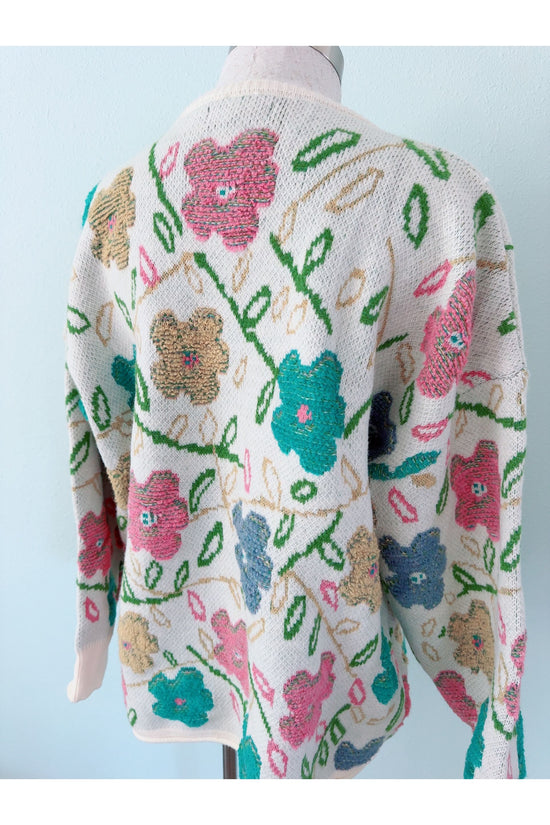 Multi Color Flower Jacquard Button Up Cardigan