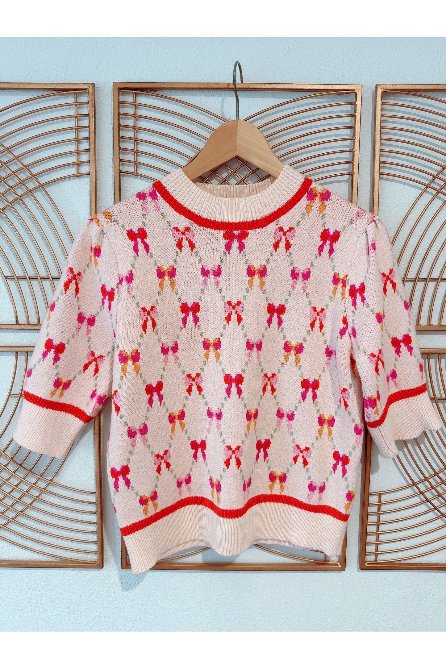 Pinned Up Pink Bow Print Knit Pullover