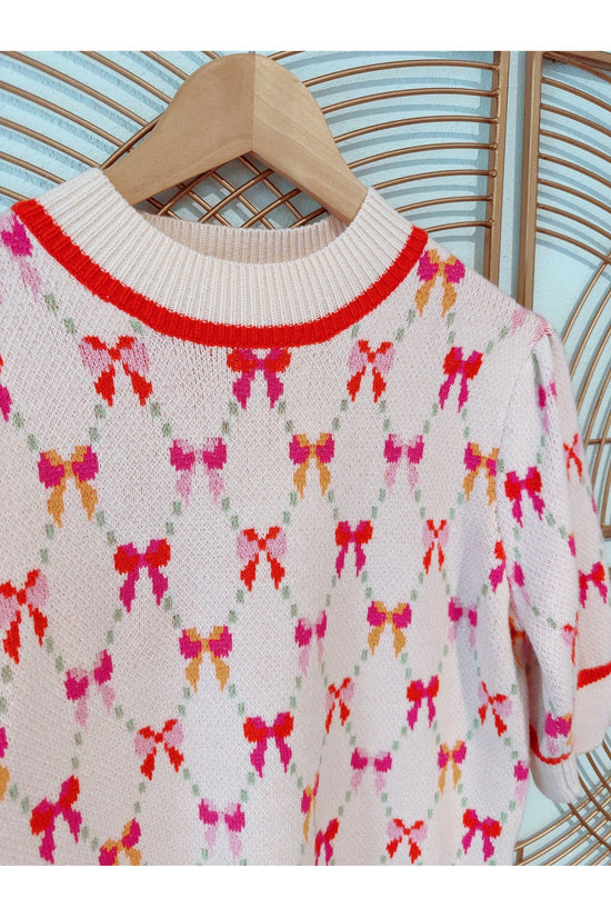 Pinned Up Pink Bow Print Knit Pullover