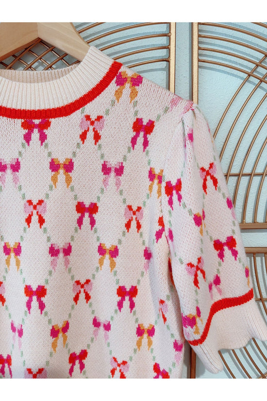 Pinned Up Pink Bow Print Knit Pullover