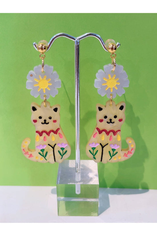 Happy Floral Cat Handmade Earrings