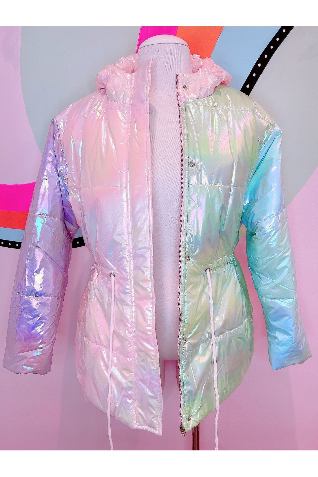 Sweet Fantasy Pearlescent Color Block Puffer Jacket