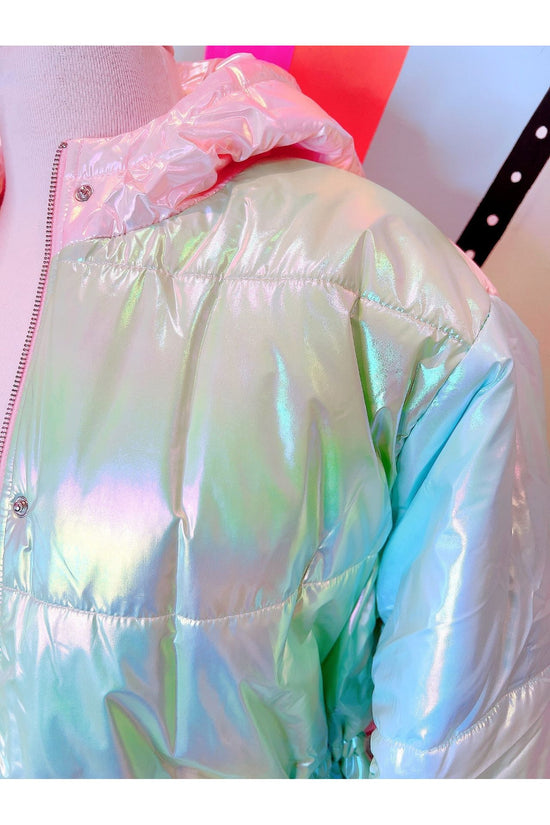 Sweet Fantasy Pearlescent Color Block Puffer Jacket