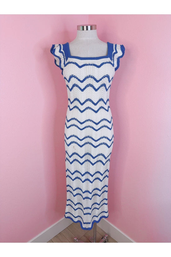 Mediterranean Nova Blue & White Chevron Knit Dress