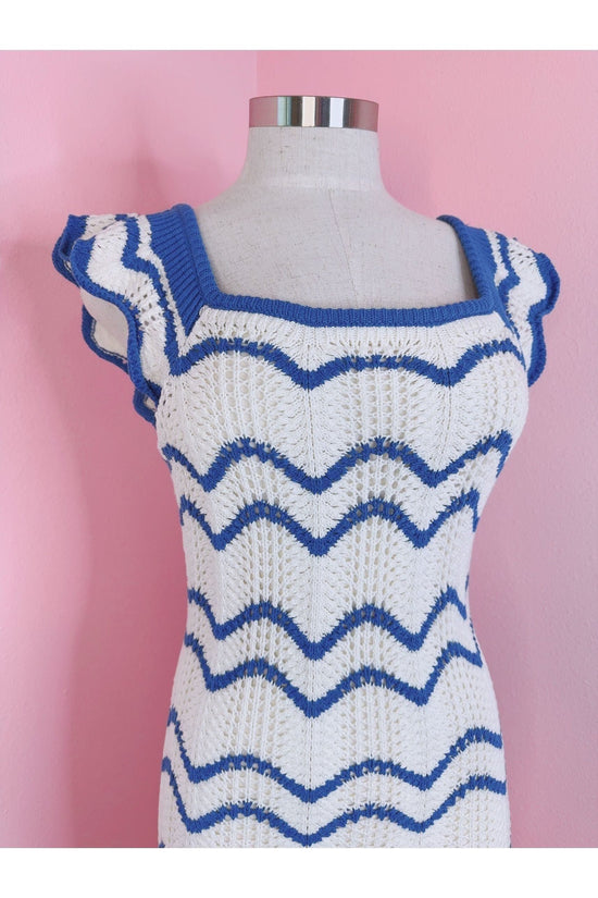 Mediterranean Nova Blue & White Chevron Knit Dress