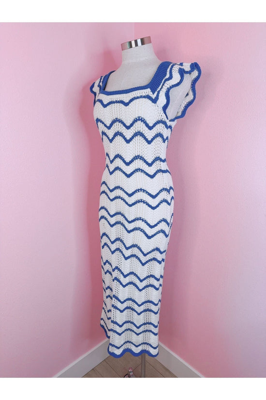 Mediterranean Nova Blue & White Chevron Knit Dress