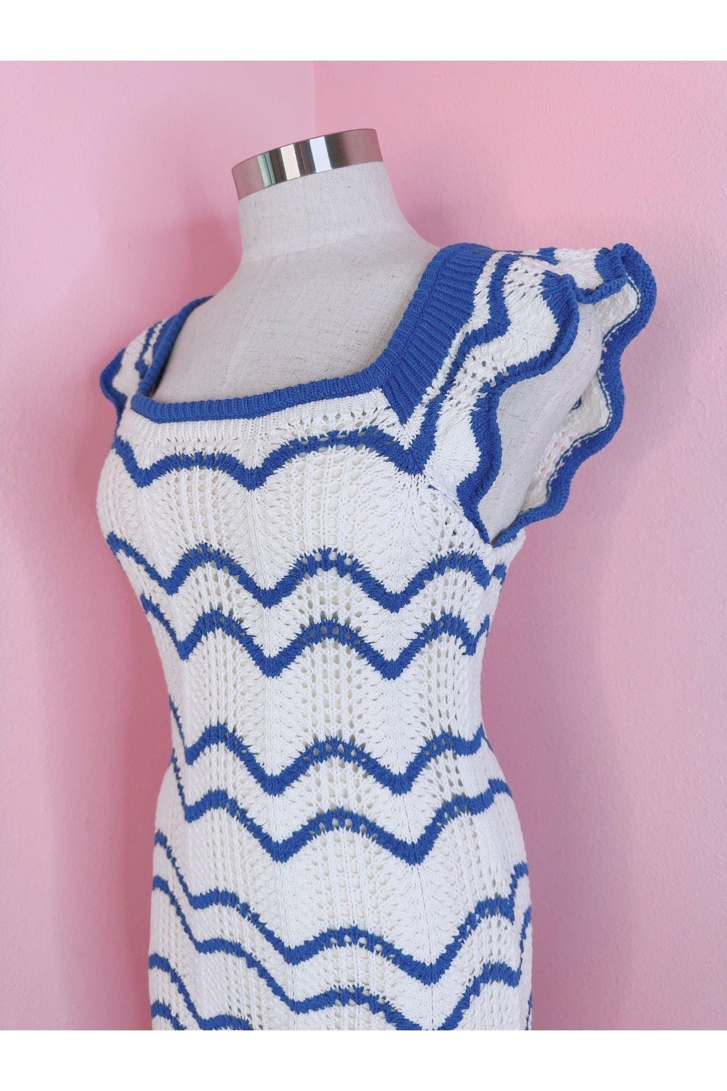 Mediterranean Nova Blue & White Chevron Knit Dress