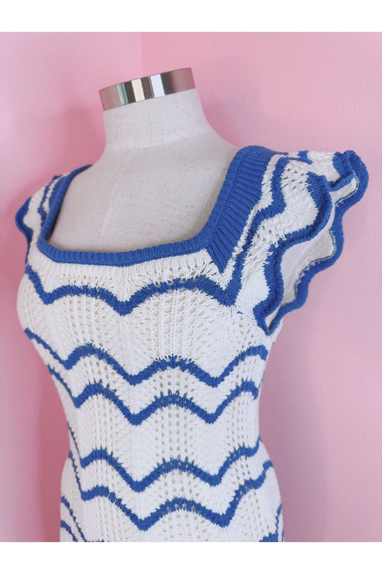 Mediterranean Nova Blue & White Chevron Knit Dress