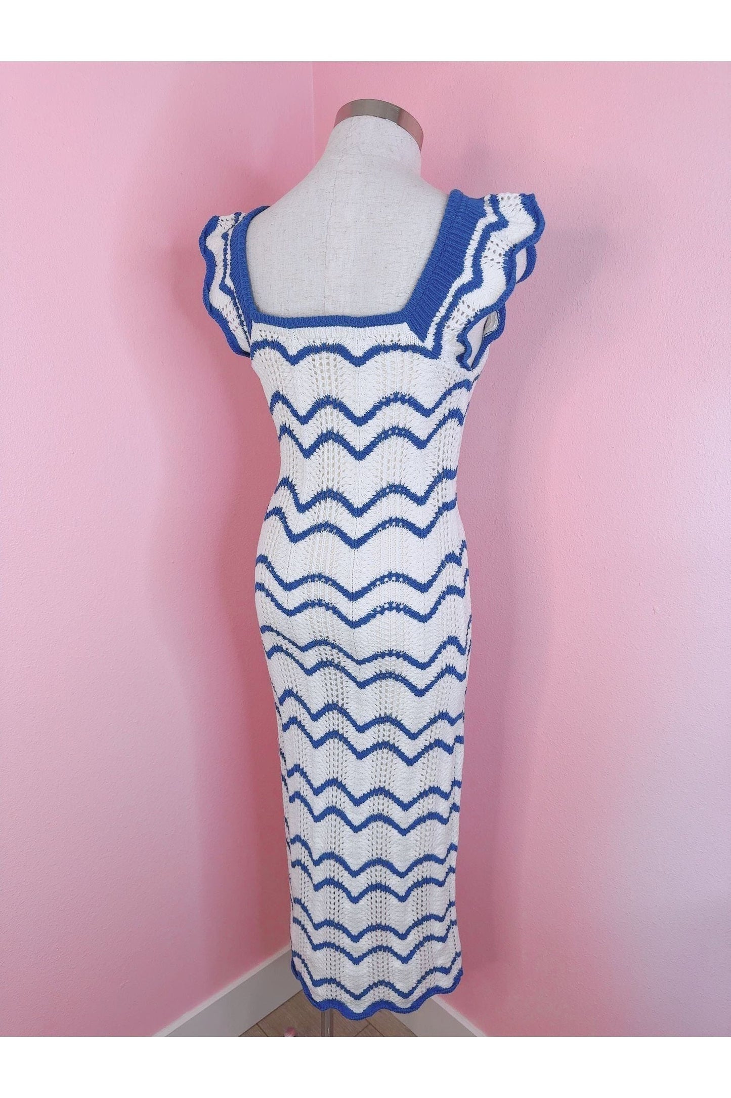 Mediterranean Nova Blue & White Chevron Knit Dress