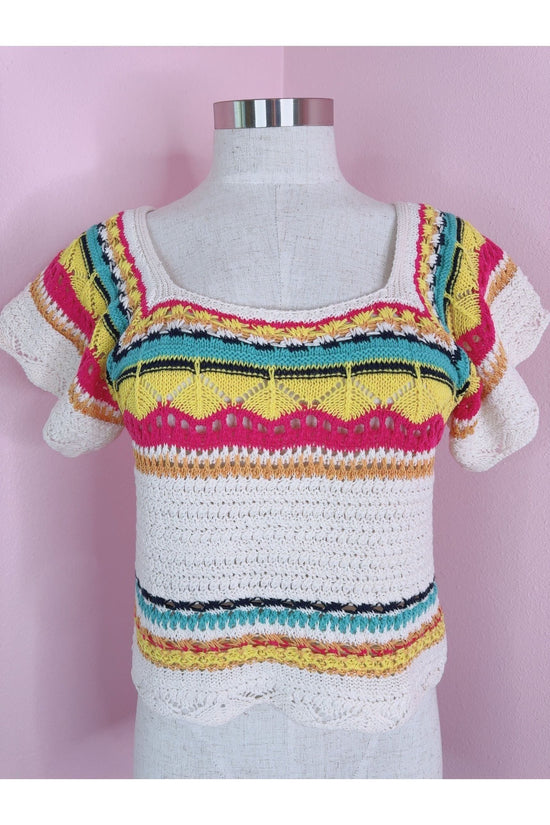 Butterfly Kisses Cream Crochet Multicolor Top