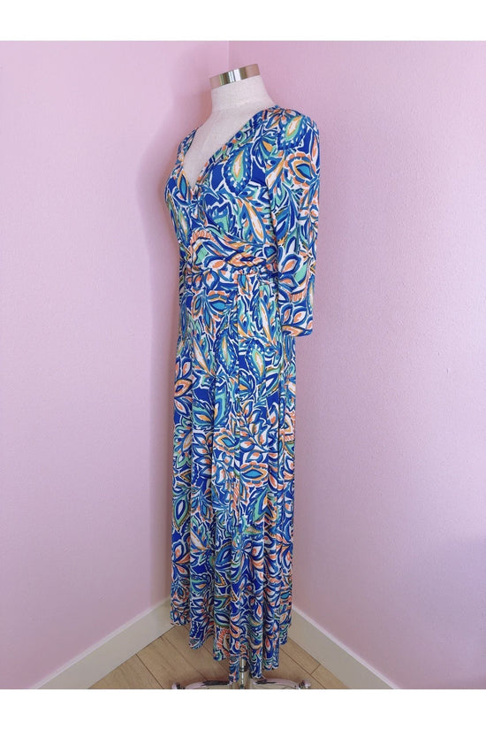 Italo Disco Blue & Orange Paisley Maxi Dress