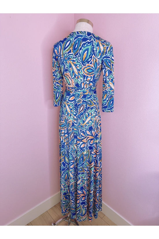 Italo Disco Blue & Orange Paisley Maxi Dress