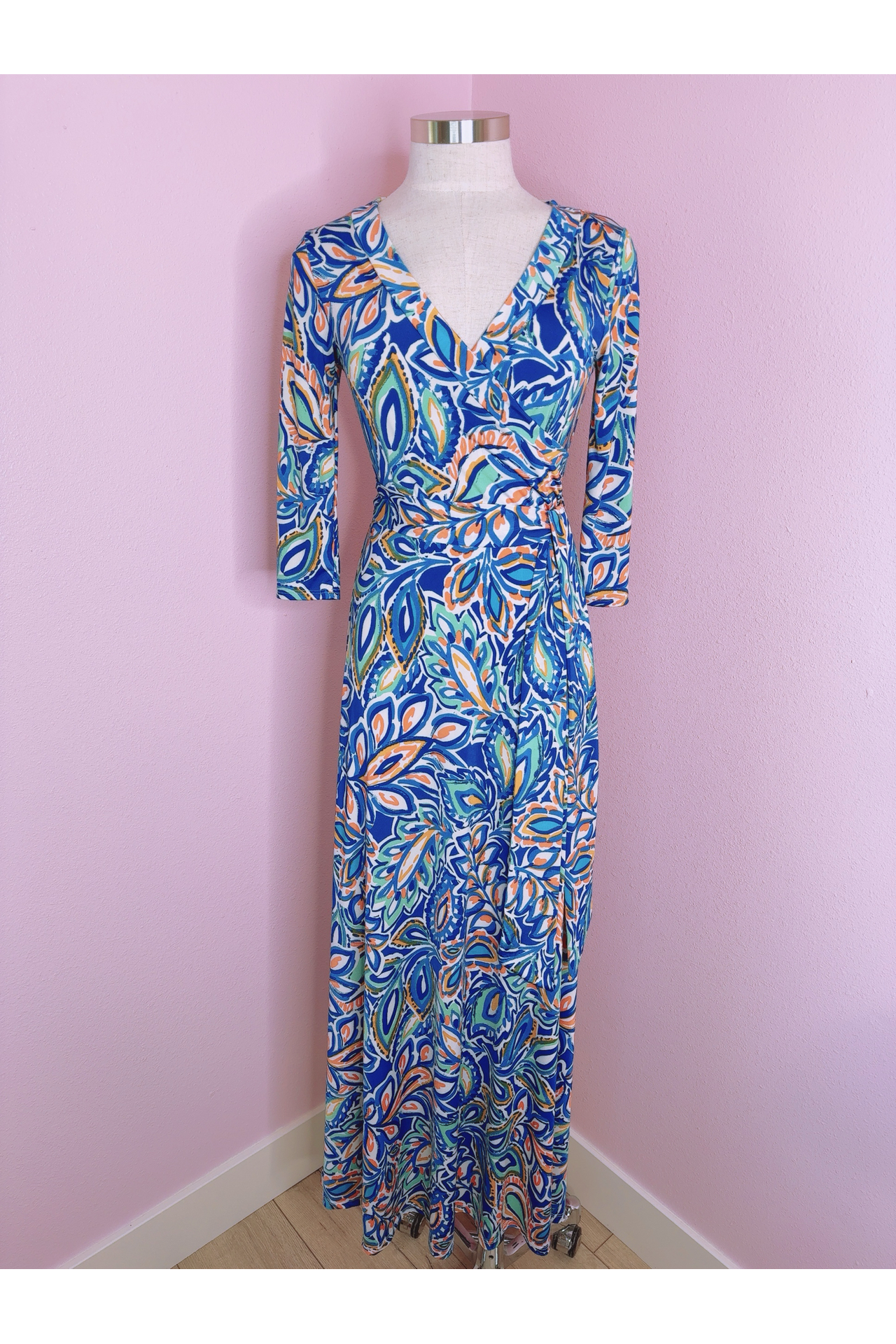 Italo Disco Blue & Orange Paisley Maxi Dress