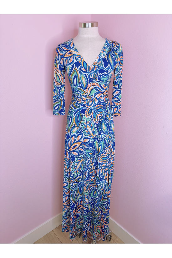 Italo Disco Blue & Orange Paisley Maxi Dress