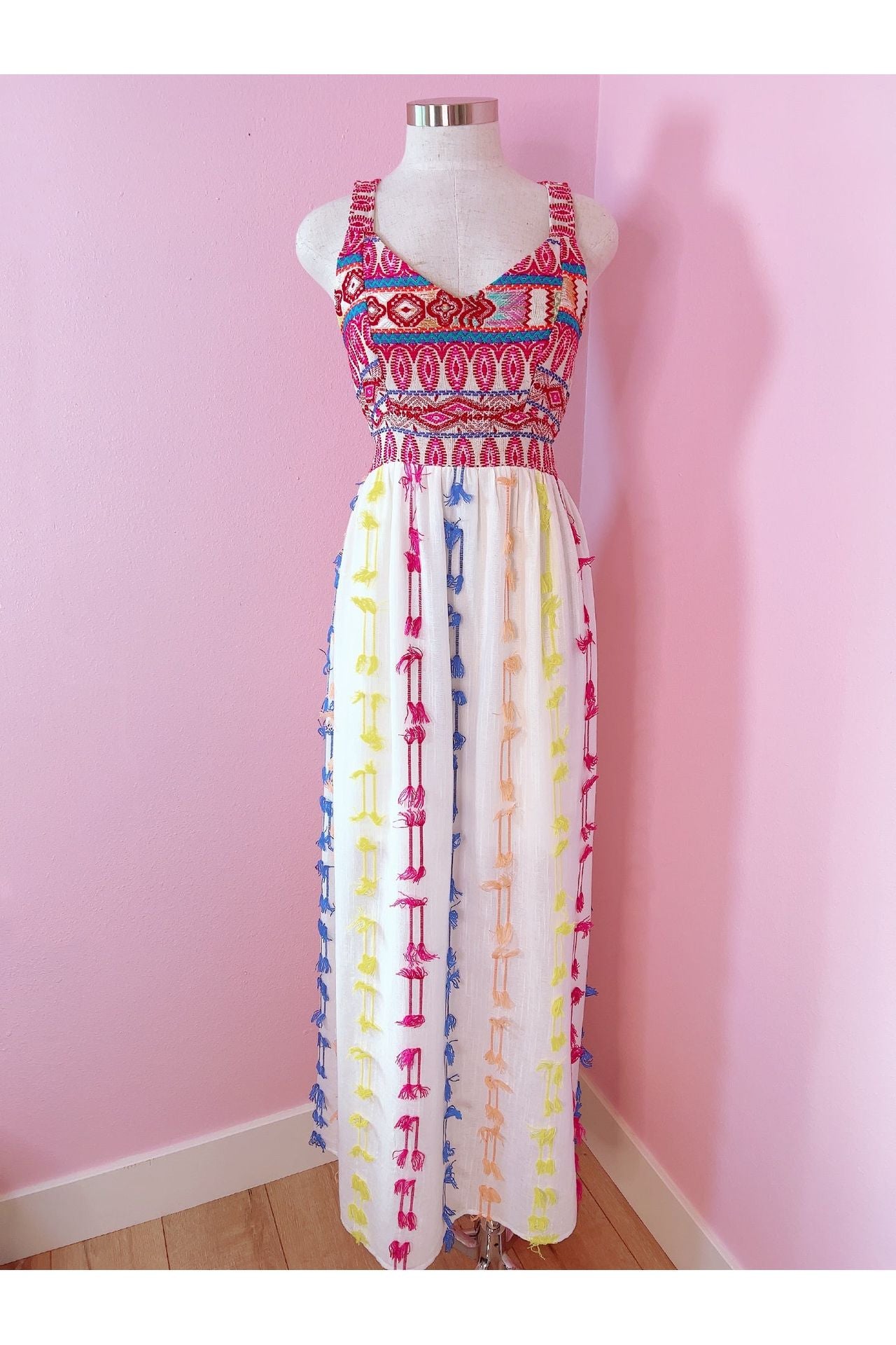 As You Like It Sleeveless Multicolor Embroidered Maxi Dress