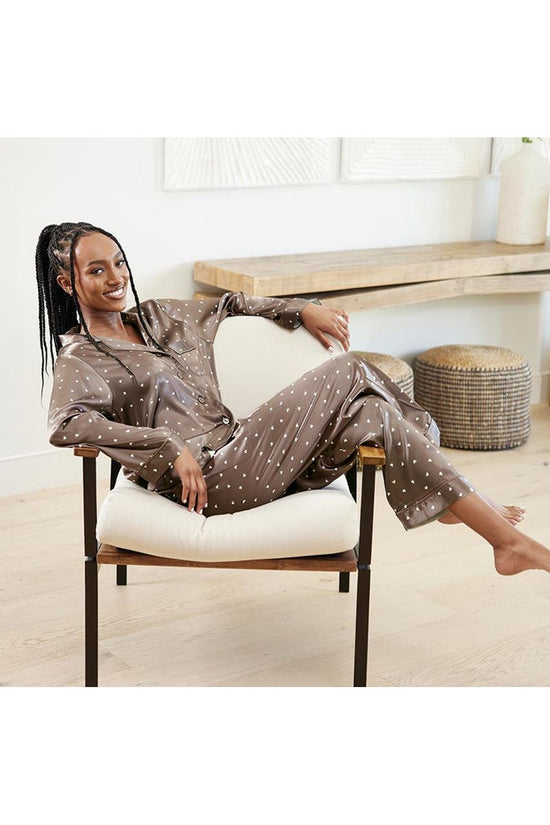 Mini Hearts Espresso Brown Long Sleeve Pajama Set