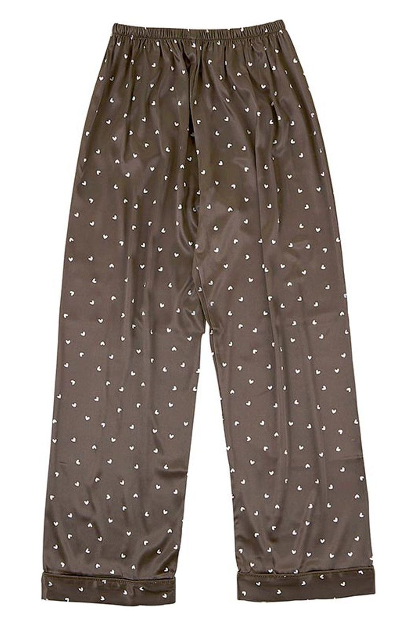 Mini Hearts Espresso Brown Long Sleeve Pajama Set