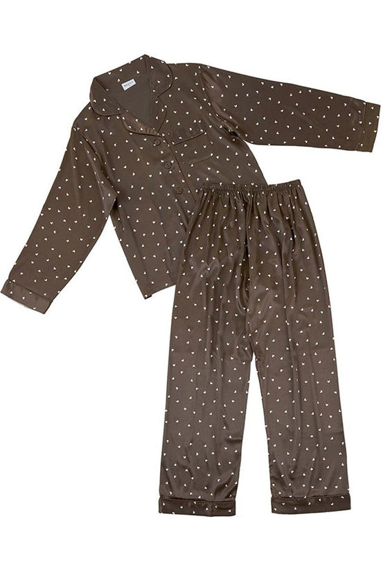 Mini Hearts Espresso Brown Long Sleeve Pajama Set