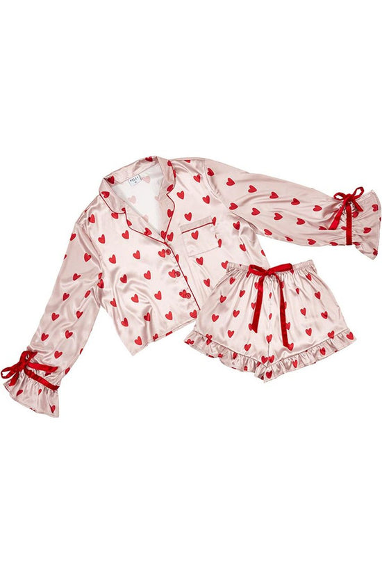 Velvet Bow Heart Print Pajama Set (Shorts)