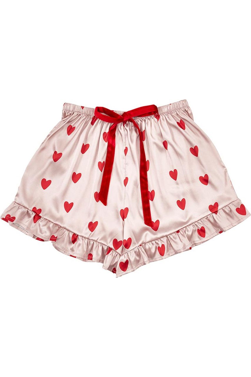 Velvet Bow Heart Print Pajama Set (Shorts)