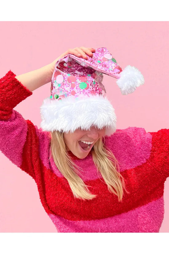 Holiday Spirit Pink Confetti Santa Hat