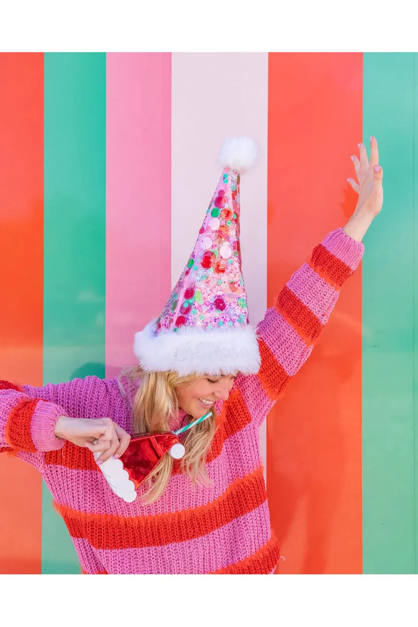 Holiday Spirit Pink Confetti Santa Hat