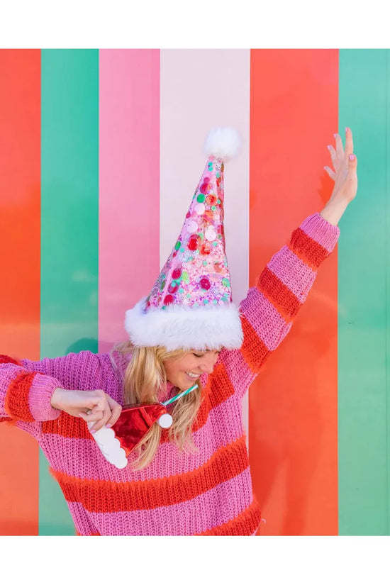 Holiday Spirit Pink Confetti Santa Hat